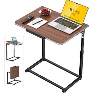 Tv Tray Table Set of 2,Extra Large Dinner Food Tray Table,Couch&Bed Eating Desk,Heavy Duty Folding Laptop Side Table with 8Height&90 Tilt Adjustable,C-Shaped End Table with Phone Slot Walnut, 2 Pack