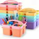 Threehoney 12 Pack Classroom Caddy 3 Compartment with Handle, Macaron