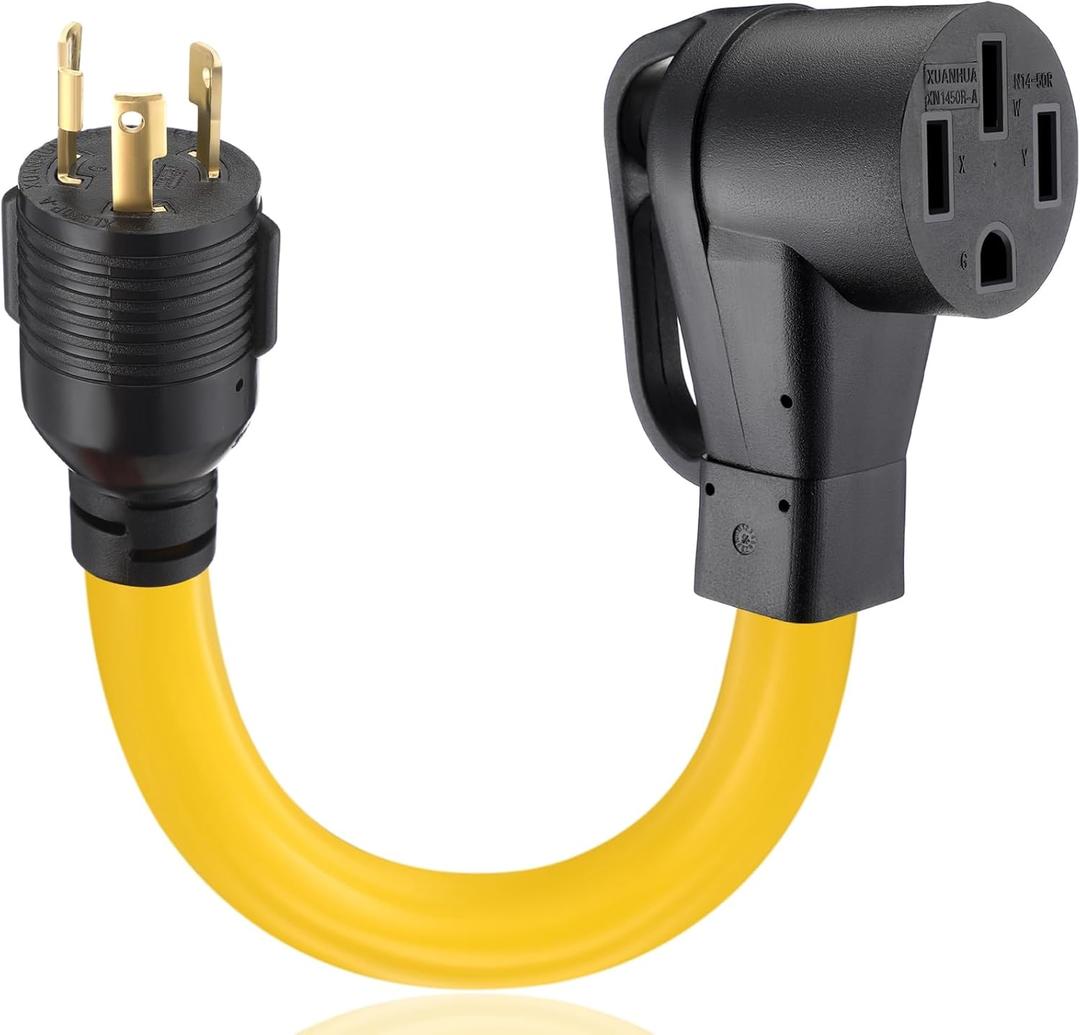 Tellegloww 30 Amp to 50 Amp RV Generator Adapter Cord NEMA L5-30P to 14-50R, 3 Prong Lock Male to 4 Prong Female Power Adapter Cord with Handles, STW 10 AWG/3C, 1FT, ETL Listed