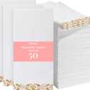 Prestee 50 Pack Disposable Hand Towels for Bathroom - Elegant Linen Feel Paper Napkins, 2-Ply - Absorbent Decorative Guest Towels for Bathroom, Wedding, and Party Use - (White and Gold)