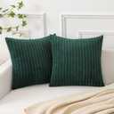 Kevin Textile Large Throw Pillow Covers for Living Room Striped Plush Green Corduroy Pillow Covers for Spring Travel, 24 x 24 Inch, Dark Green