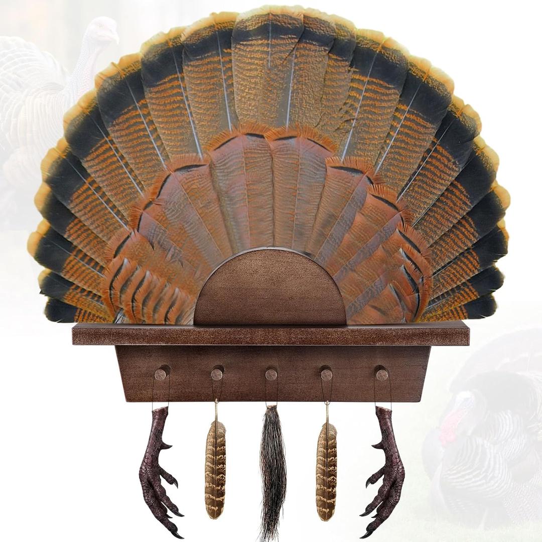 CroBlissful Turkey Fan Mounting Kit for Hanging Tail, Feather, Beard, Wall Mounted Turkey Hunting Tail Display, Durable Easy to Assemble, Trophy Mount , 13.8 Inch(Walnut Color,Stylish,1 Pack)
