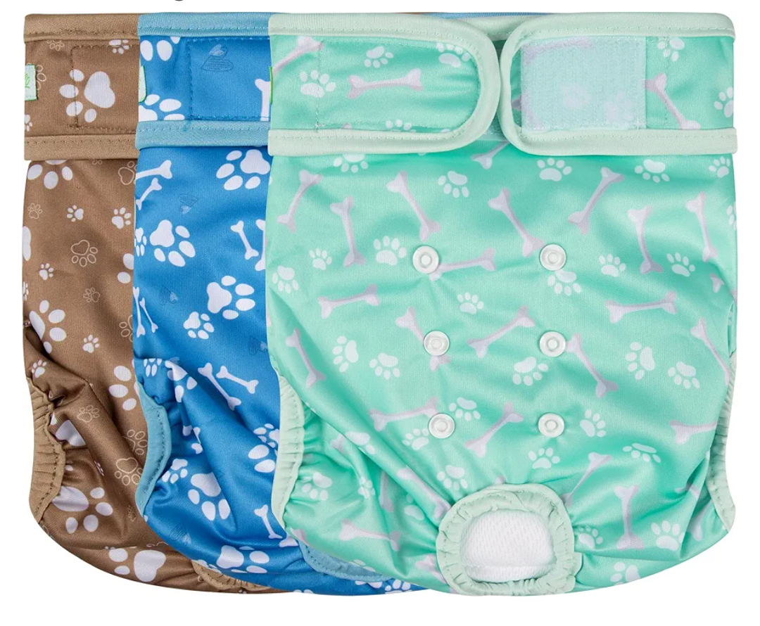 Wegreeco Washable Female Dog Diapers Highly Absorbent Reusable Diapers for Dog in Heat Period, 3 Pack (Dog Bone, Medium)