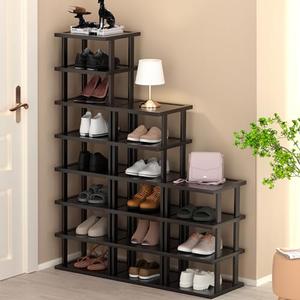 Vertical Shoe Rack - Tall Narrow Shoe Rack Organizer for Small Spaces,17 Tier Bamboo Shoen Shelf for Entryway,Closet,Corner,Doorway,Skinny Shoe Shelf Space Saving Shoe Storage,Free Stackable DIY