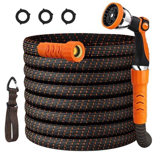 50FT Lightweight Flexible Garden Hose ,Kink-Free,for Garden, RV, Boat,Car,Yard,Outdoor (Orange-Black, 50 Feet)