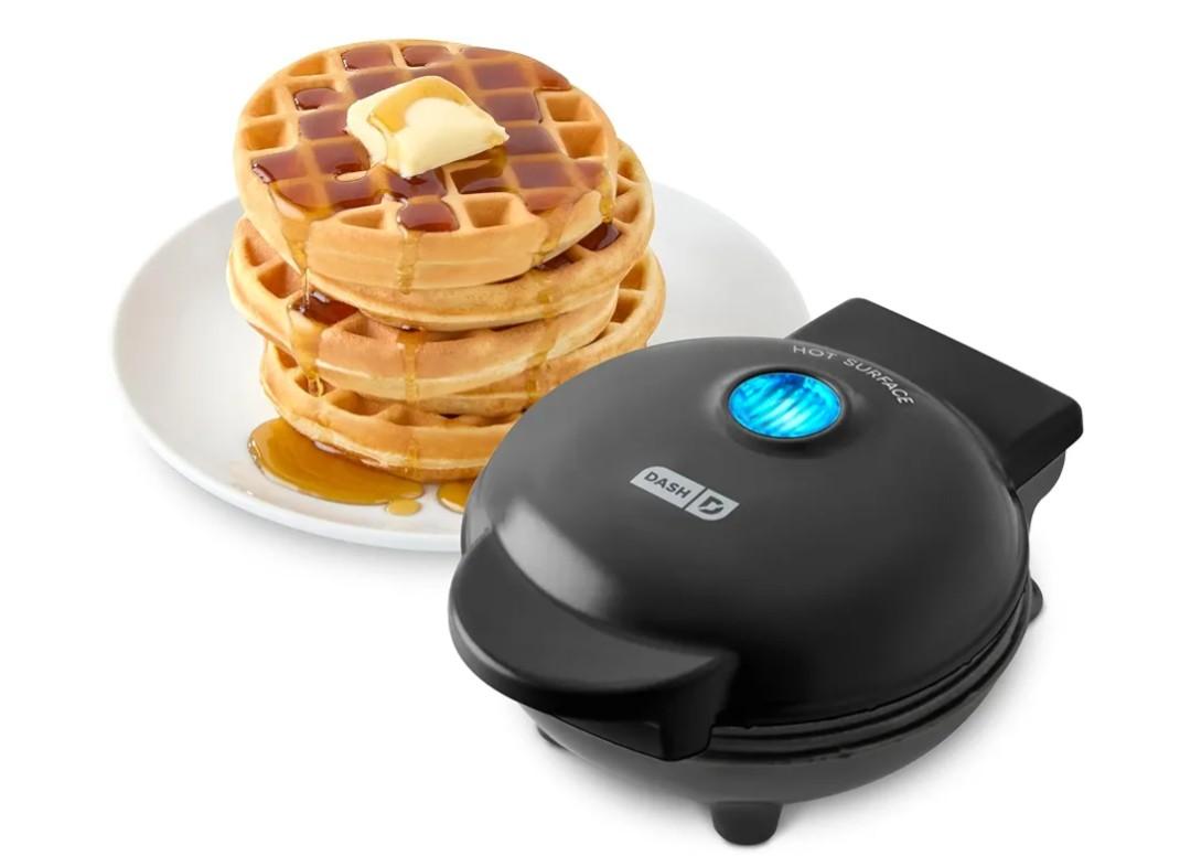 Dash Mini Waffle Maker- Compact Electric Iron for Creative Homemade Treats - PTFE nonstick surface - Easy-to-Clean - Perfect for Kids & Families - Black