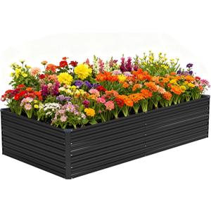 Vengarus 8x4x2FT Galvanized Raised Garden Bed Kit, Deep Root Planter Box Outdoor Large Planter Raised Beds for Planting Flowers,Vegetables and Herbs-Black