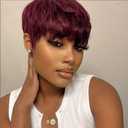Pixie Cut Wigs for Black Women Human Hair Short Human Hair Wig None Lace Front Wig 150% Density Short Straight Pixie Cut Layered Wigs with Bangs for Daily Wear OT530 Color