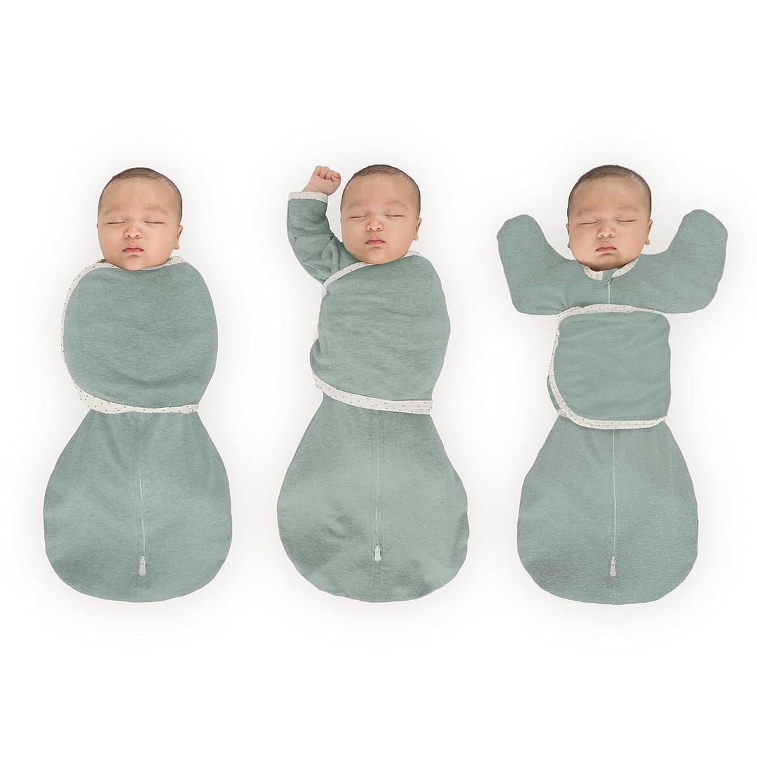 SwaddleDesigns 6-Way Omni Swaddle Sack, Arms Up Swaddle for Newborn, More Options to Calm Startle Reflex, Improves Sleep, Easy Transition Baby Sleep Sack, 12-18 lbs, Heathered Jadeite