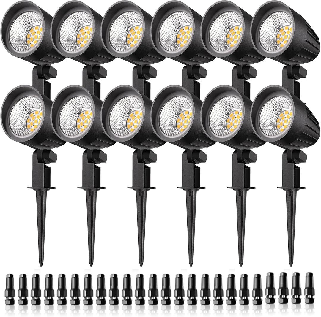 Low Voltage Landscape Lighting, 15W LED Landscape Spotlights with Connectors 12V-24V AC/DC 3000K IP66 Waterproof Warm White Spotlights for Yard Garden Pathway Outdoor (12 Pack)