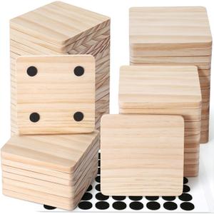 60 Pieces Unfinished Wood Coasters, GOH DODD 4 Inch Wooden Slices Blanks Bulk Set with Foot Pads for Drinks Crafts Laser Engraving Wood Burning Staining Painting Decoupage Wedding, Square