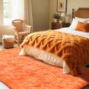 Shag Area Rug for Bedroom, 3x5 Feet Fluffy Rugs for Girls Boy's Bed Bedside, Plush Carpet with Non-Slip Bottom for Living Room Office Dorm Nursery Room, Orange