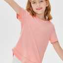 Haloumoning Girls Summer T Shirts Loose Curved Hem Short Sleeve Shirt Athletic Casual Tops Tees 4-14 Years (Pink)