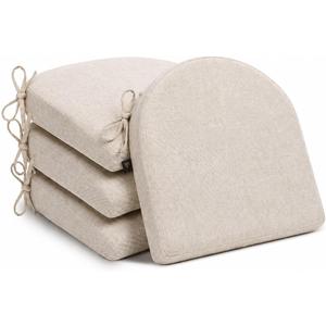 Memory Foam Chair Cushions for Dining Chairs, 2.5" Thick Seat Cushions for Kitchen Chairs, D-Shaped Chair Pads with Washable Cover, Ties and Non Slip Backing, 17'' x 16'', Set of 4, Beige, 4 Count