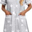 Ekouaer Nightgowns for Women Cotton House Dress with Pockets Button Down Night Gown Short Sleeve Duster Housecoat XL