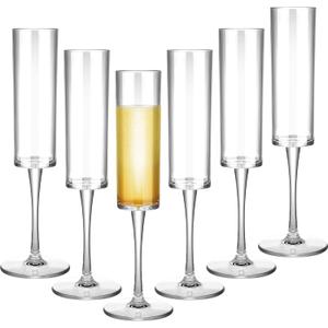 Set of 6 Plastic Acrylic Crystal Champagne Glasses Flutes Hand Blown Champagne Goblets Classic Wine Stemware for Wedding Party Anniversary Christmas Toasting, 6 oz (Clear)