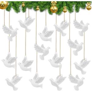 Thyle 24 Pieces Christmas Dove Ornaments Friendship Dove Hanging Ornament Set Wood Bird Cutouts Decoration for Christmas Tree and Party Decor