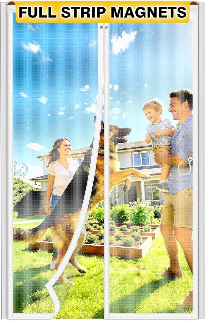 HOFUDON Heavy Duty Magnetic Screen Door, Fits 32 x 80 Inch Doors, White | Full Strip Magnets, Heavy Duty Fiberglass Mesh, Automatic Magnetic Closure, Fits 32 x 80 Inch Doors, Easy Installation