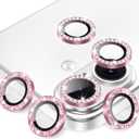 AGVEE 3+3 6 Pack for iPhone 17 6.3" Camera Lens Protector, Bling Diamond & Bling Glitter Metal Ring 9H Tempered HD Glass Camera Cover Film, Bling-Pink