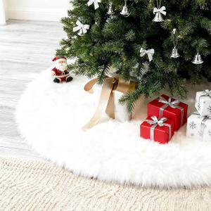 Christmas Tree Skirt 60 Inches, White Tree Skirts Xmas Faux Rabbit Fur Tree Skirts Christmas Decorations for Holiday Christmas Party Home Decorations