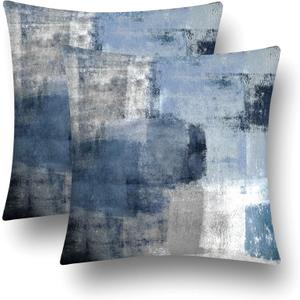 chiinvent Blue Velvet Abstract Pillow Covers Set of 2 Modern Accent Navy Gray Throw Pillow Cover Soft Elegant Decorative Couch Cushion Cover for Bed Living Room Outdoor Sofa Pillowcases 18x18 Inches