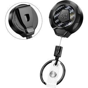 MNGARISTA Upgraded Heavy Duty Retractable Keychain with Belt Clip, 10 OZ Retraction, 31.5" Stainless Steel Cord, 3K Carbon Fiber ID Badge Reel with Badge Strap and Key Ring