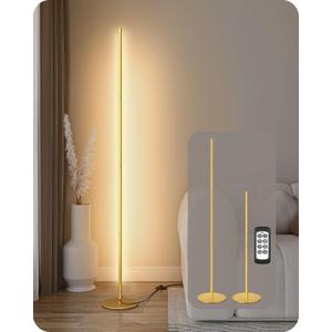 EDISHINE LED Corner Floor Lamp, Dimmable Standing Light with Remote, 7 Color Temperature 2700K-6000K, 57.5" Modern Floor Lamp for Bedroom, Living Room, Office, Gold