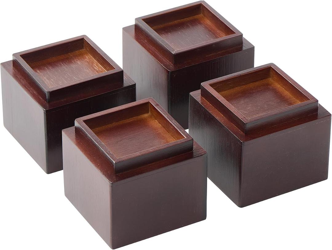 4 Inch Bamboo Bed Risers, 2000 LBS Heavy Duty Furniture Leg Risers with Anti-Fall Edge, Height Extenders Support Blocks for Bed Sofa Desk Table, 4-Pack Brown