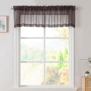 Simplebrand Chocolate Valances 14 Inches Long for Living Room Pocket 2 Panel Light Filtering Sheer Translucent Valence Toppers for Short Window Kitchen Bathroom Bedroom 42x14 Inch Length