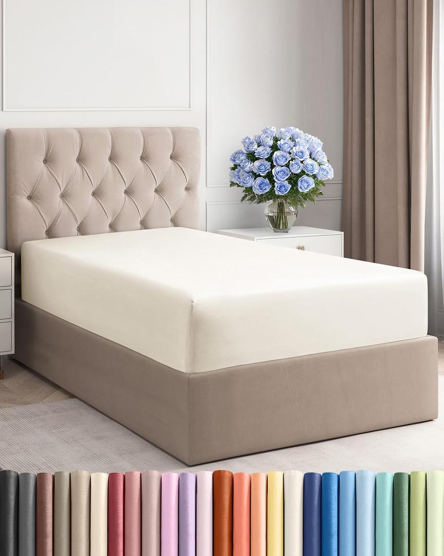 Twin XL Fitted Bed Sheet - Bottom Single Fitted Sheet Only - Ultra-Soft Hotel Luxury Bedding w/ 8-16 Inch Deep Pockets - Breathable & Wrinkle Free - Easy-Care, Fade and Shrink Resistant - Off White
