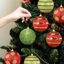 12 Pcs Christmas Tree Ball Ornament 3.15 Inch Red Green Glitter Lime Green Christmas Foam Ball Ornaments with Ropes Christmas Tree Hanging Baubles Decorations for Tree Xmas Decor Party Holiday