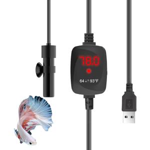 Super Mini Aquarium Heater USB 10W Alumina Ceramic Betta Heater Adjustable Submersible Fish Heater Small Fish Tank Heater Turtle Heater with Digital Display Thermostat, for 0-1 Gallon Tanks