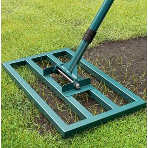 BeeOwner Lawn Leveling Rake Stainless Steel Leveling Rake 17”x10” Reinforced Welds with 64” Adjustable Long Handle Leveler Tool for Soil, Ground,Backyard Dressing,Golf Field,Garden Tools Grass Seed