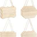 8 Pack Unfinished Wood Signs with Jute Hanging Unpainted Wooden Plaques for Homemade Crafts 4 Styles Assorted (6 x 9 in)