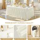 6 Packs Ivory Polyester Tablecloths Rectangle Tables 8ft, Stretch Fitted Table Covers for 8 Foot Tables Wrinkle Free Rectangle Table Cloth with Skirt for Birthday Party Events Banquet Baby Shower