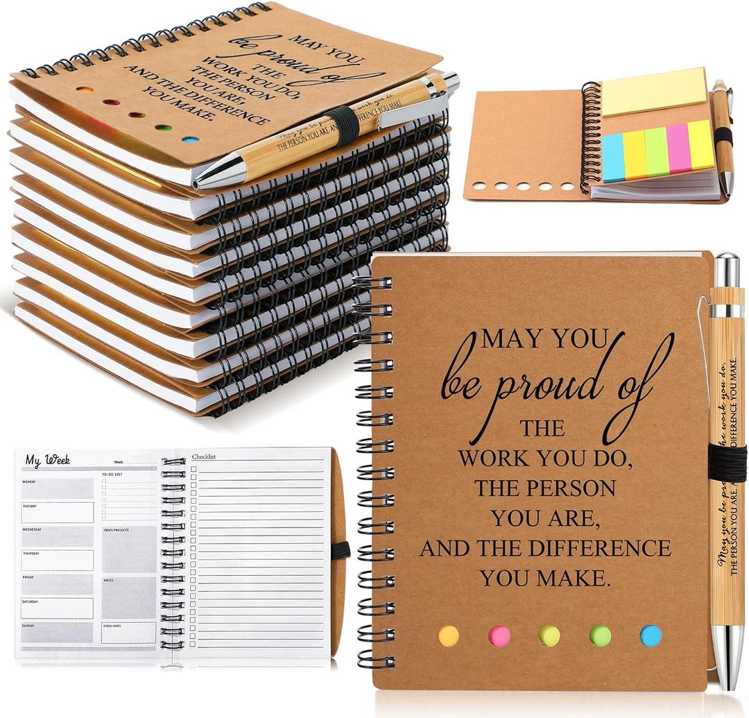 10 Sets Teacher Appreciation Gifts Thank You Gifts Inspirational Spiral Notebooks with Sticky Notepad and Bamboo Pen Nurse Week Gift for Team Nurse Coworker Graduation (May You Be Proud)
