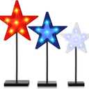3 Pcs 4th of July Table Decorations Standing Star Block Set Patriotic LED Centerpieces Red White Blue Wooden Star Signs for Home Tabletop Tiered Tray Party Decor(Solid Style)
