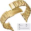 Metal Band Compatible with Apple Watch Band 42mm(Series 11 10) 41mm(Series 9 8 7) 40mm(Series 6 5 4 SE3/2/1) 38mm(Series 3 2 1), Dressy Stainless Steel iWatch Strap for Women (Gold)