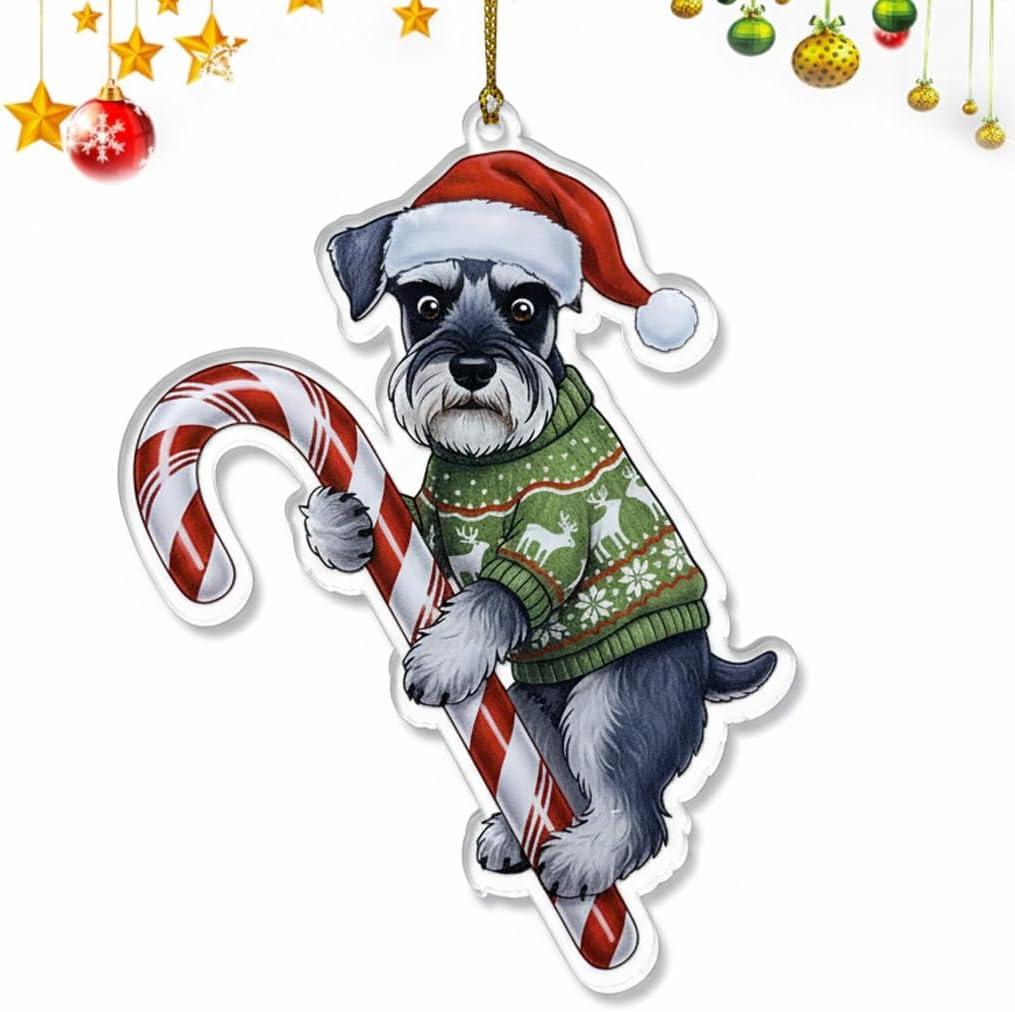 Schnauzer Christmas Ornament |Schnauzer Hugging Candy Cane Gifts 2D Flat Acrylic Ornament - Christmas Tree Decoration, Dog Lovers Gifts for Women, Men 2025