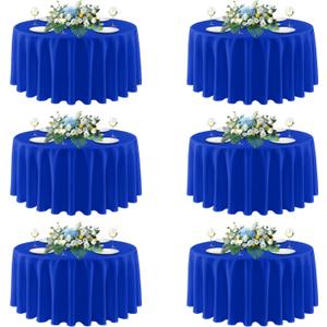 sancua Royal Blue Round Tablecloths 120 Inch, 6 Pack - Circle Fabric Cloth Table Cloths for Independence Day Wedding Party Banquet Birthday, Washable Polyester Table Cover (Fit 30-72 Inch Tables)