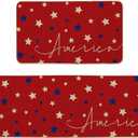 Artoid Mode Red Stars 4th of July Kitchen Mats Set of 2, Home Decor Patriotic Liberty Low-Profile Kitchen Rugs for Floor - 17x29 and 17x47 Inch