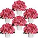 DIYDOFUN Flower Table Centerpieces - Set of 6 Floral Arrangement Artificial Wedding Hydrangeas Floral Arrangement with Rustic Metal Vase for Bridal Tea Party Event Decorations - Dusty Pink