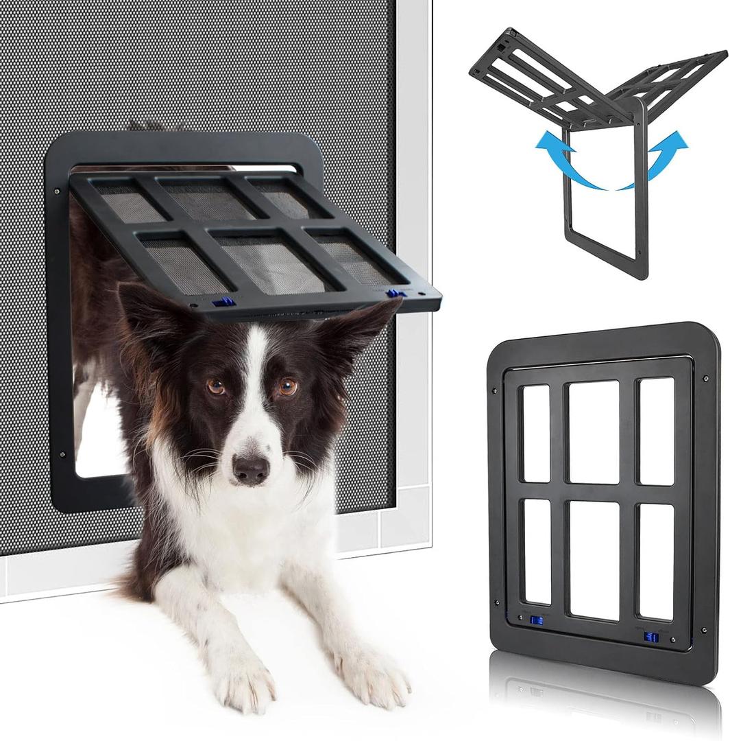 PETLESO Dog Door for Sliding Door, Lockable Dog Screen Door with Magnetic Closure Easy Install Pet Door for Dogs Cats, 11.2"x14.4" Black