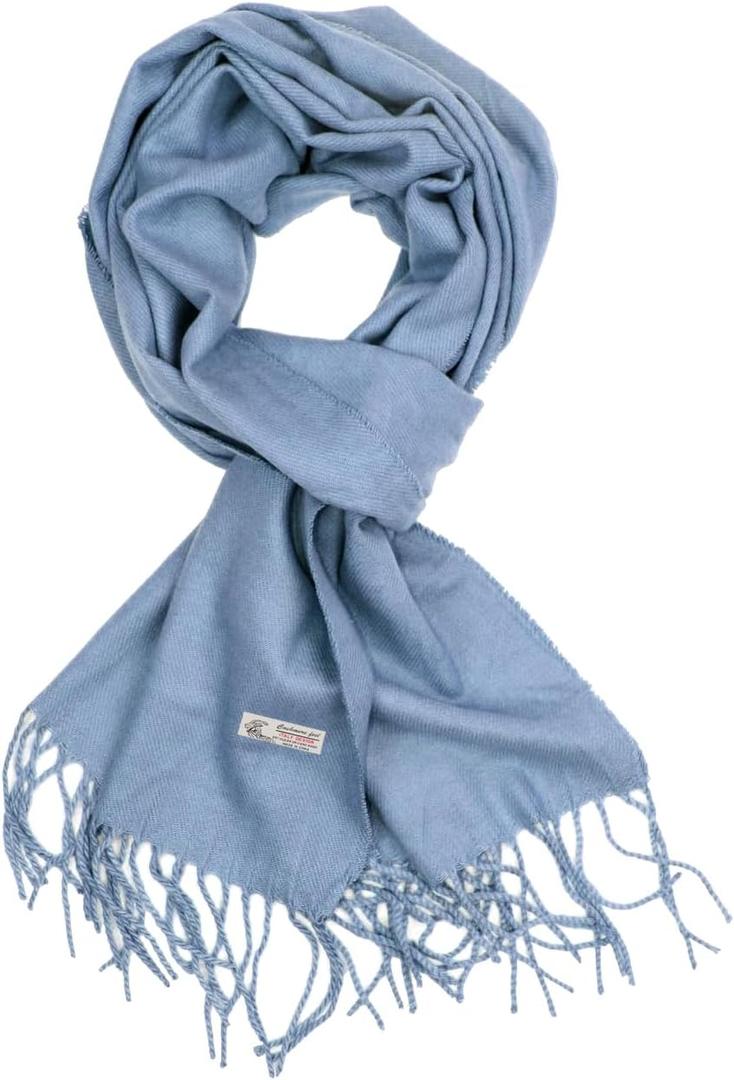 TZ Promise Plain Solid Color Cashmere Feel Classic Soft Luxurious Winter Scarf For Men Women (Demin Blue)