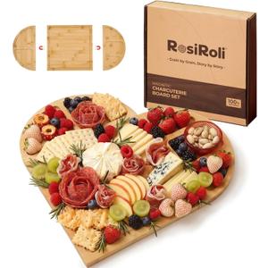 Charcuterie Board and Serving Set -Natural Bamboo Cheese Board Snack Tray Set with Magnetic - House Warming Gifts New Home, Wedding Gift for Couple, Bridal Shower Gift, Perfect for Party