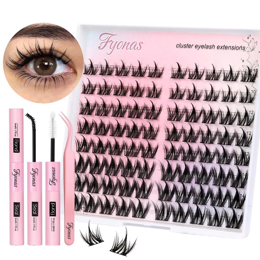 Lash Clusters Kit Manga Eyelash Clusters Spiky Lash Extension Kit 80Pcs C Curl Natural Cluster Eyelash Extensions with Waterproof Lash Glue and Tweezers DIY at Home (Cutey Kit-A)
