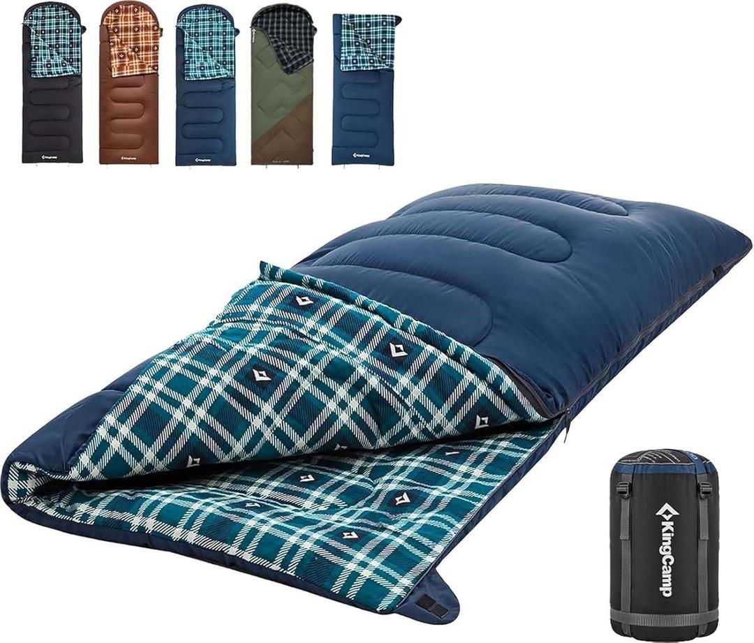 KingCamp Sleeping Bag for Adults, Cold Weather & Warm XL Big and Tall Flannel Sleeping Bags with Compression Sack Portable Waterproof Essentials Gear Accessories for Outdoor Camping (Right Zip, 75" x 33" | 5~39F NAVY)