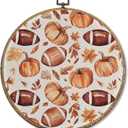 Sufamb Fall Football Pumpkin Round Wall Art Decor, Farmhouse Autumn Football Leaf Canvas Artwork Framed, Rustic Fall Wall Hanging Prints Decorations for Home Bedroom Living Room Decor, 10x10 Inches (rugby)