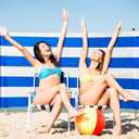 Beach Wind Screen 15.7ft Wind Blocker Beach Barrier Blue White Privacy Screen with Wooded Poles Mallet and Bag for Outdoor Summer Vacation