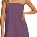 Yanekop Womens Summer Strapless Romper One Piece Short Jumpsuits Casual Sleeveless Beach Rompers with Pockets (XL)